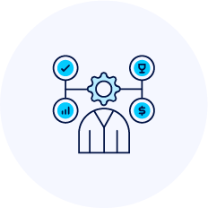 person connected by operational icons